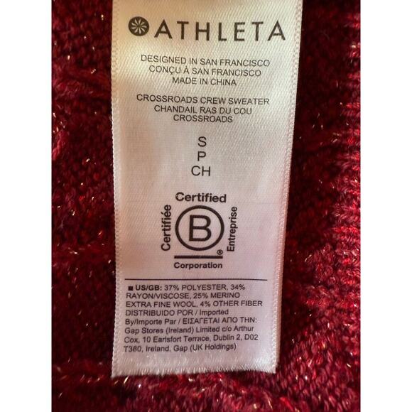 Athleta Crossroads Crew Merino Wool Blend Sweater Red Metallic Womens Size S - Picture 5 of 6
